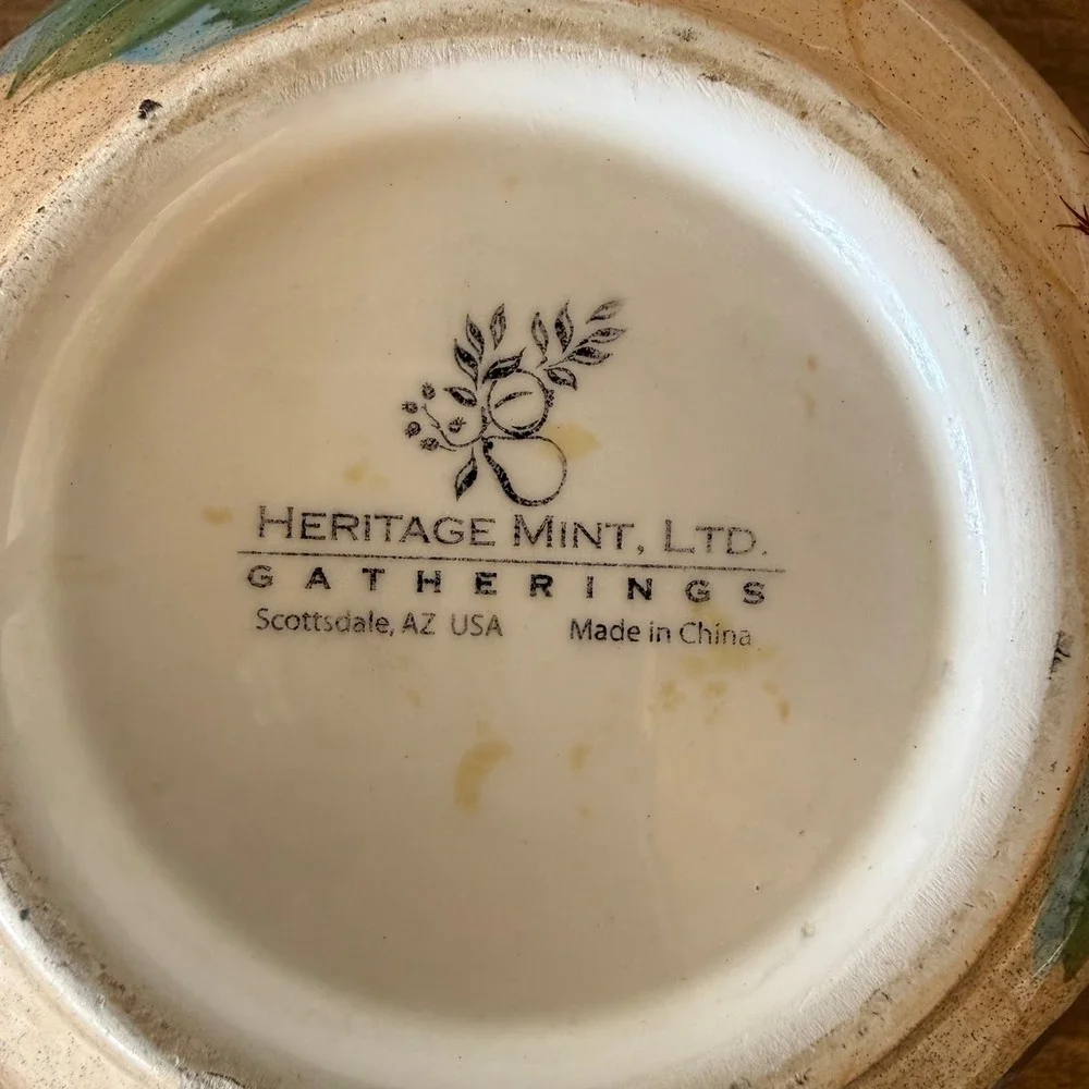 Heritage Mint Ltd Gatherings Fruit Floral Ceramic Bowl Red Rim 5 Inch